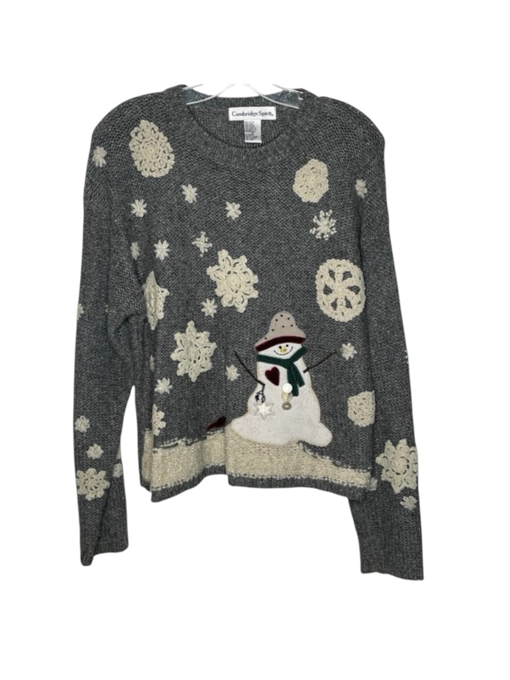 Cambridge Spirit Sz M Christmas Holiday Sweater Snowman Snowflakes Wool Blend